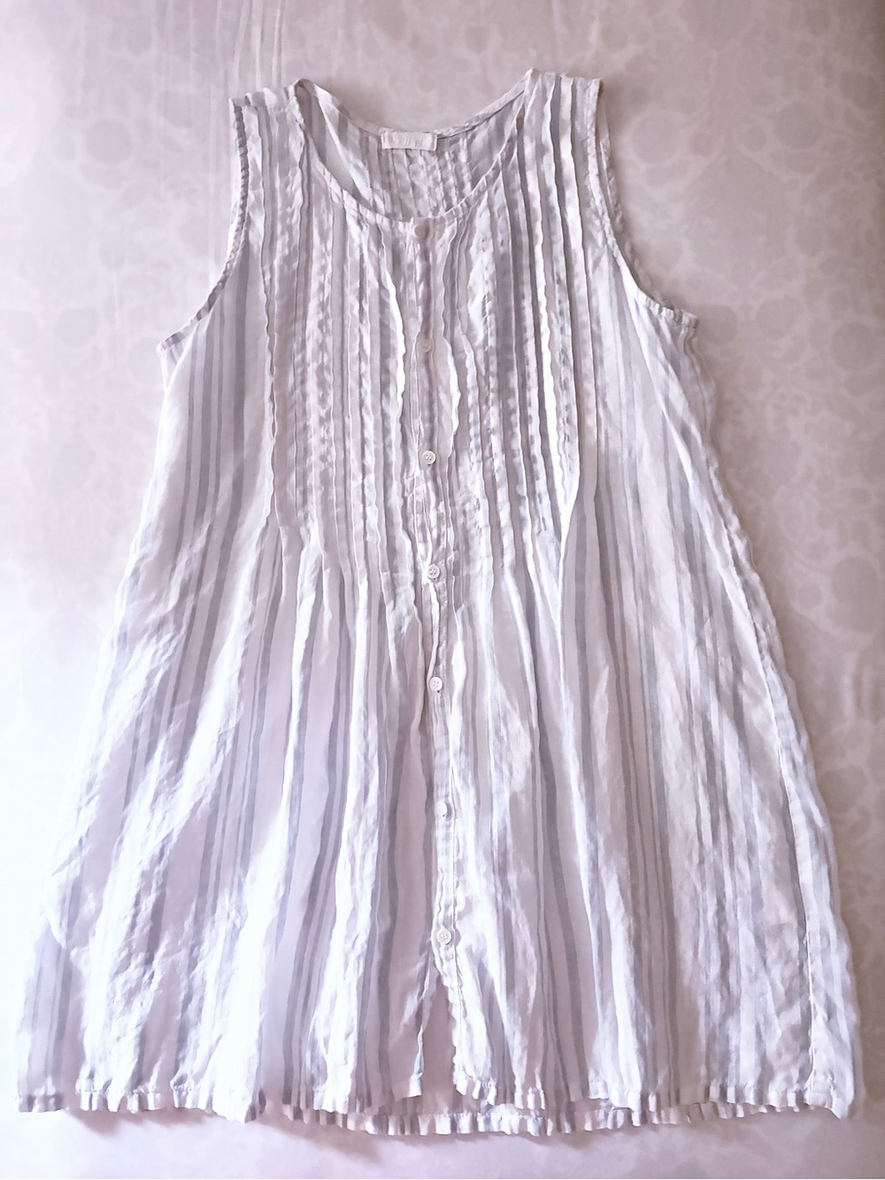 CP Shades Linen White and Light Blue Striped Sleeveless Tunic